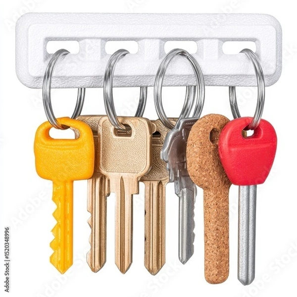 Fototapeta White Plastic Key Holder with Colorful Keys