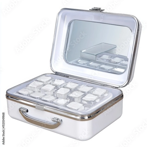 Fototapeta White Portable Makeup Case with Mirror and Compartments