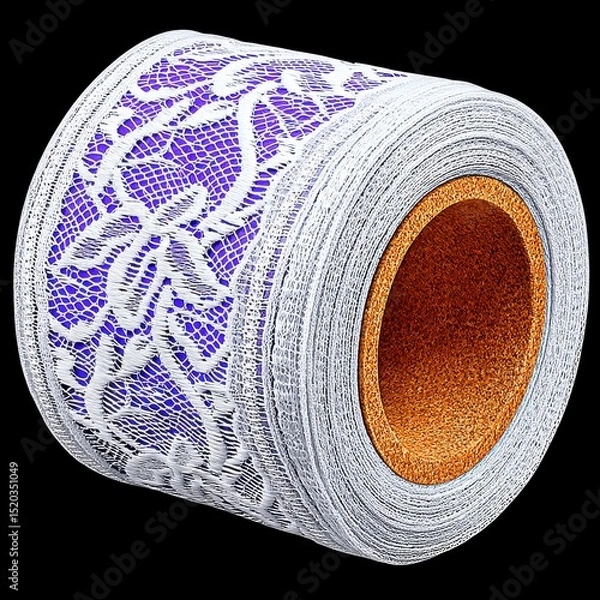 Fototapeta White Roll of Purple Floral Patterned Tape Close Up