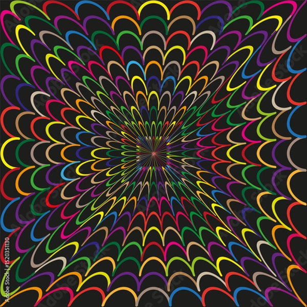 Fototapeta Color petal icon. Radial symmetry vector. Bright floral shape. Dark background contrast.