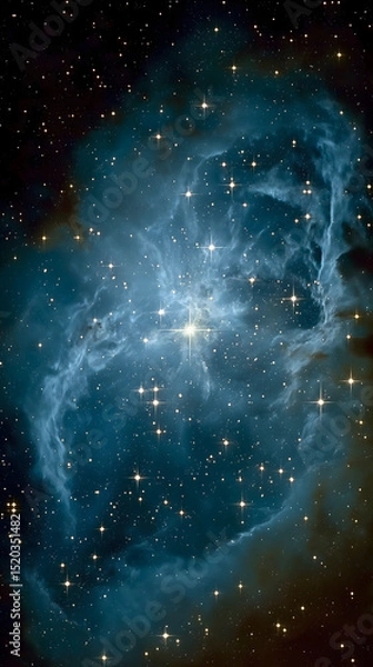 Fototapeta Beautiful blue nebula illuminated by countless stars in the vastness of outer space