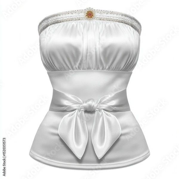 Fototapeta White Satin Strapless Top with Bow and Embellishment
