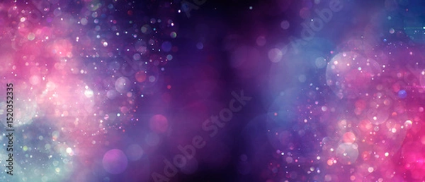 Fototapeta Sparkling glitter dust creating a mystical vibrant pink, purple, and blue bokeh of lights. Dreamy or magical shimmering particles softly glowing. Ethereal galaxy or nebula like abstract background.