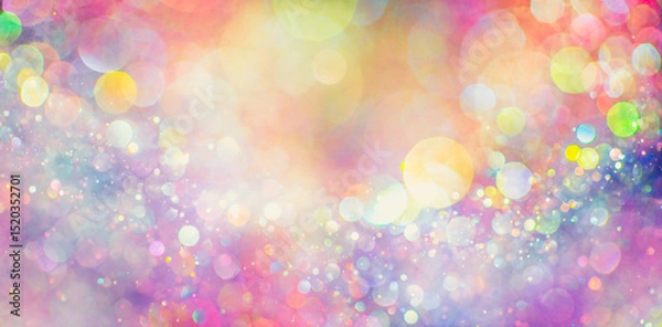 Fototapeta Pastel rainbow of sparkling glitter creating a mystical spectrum of colors. Dreamy or magical shimmering particles glowing in a blurry bokeh of lights. Blurred soft pastel colors abstract background.