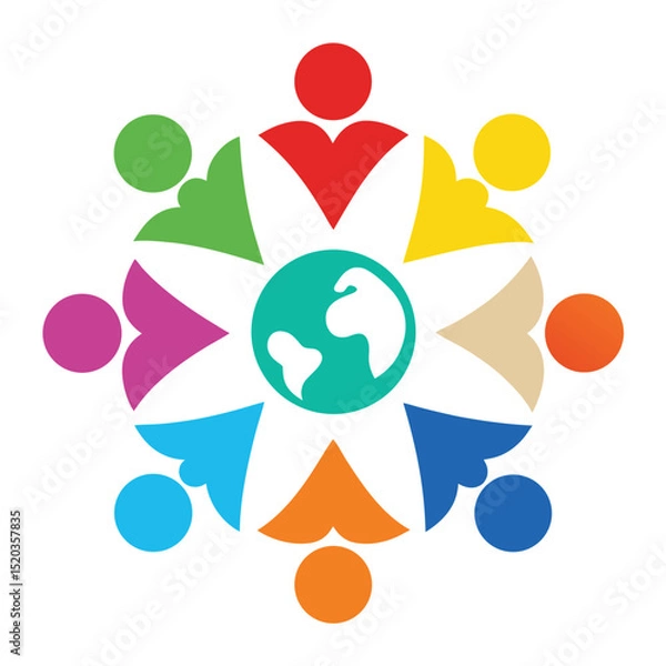 Fototapeta Colorful symbolic representation of global unity and worldwide cooperation