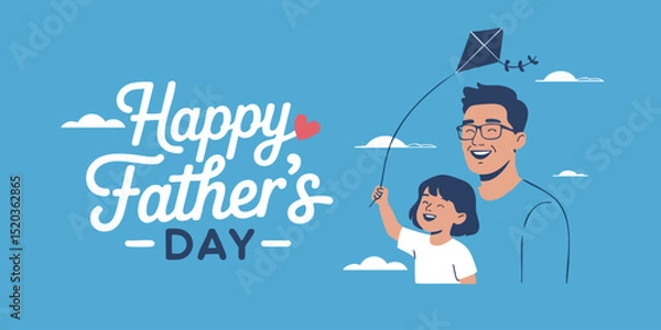 Obraz Minimalist Father's Day Illustration with Greeting Text and Cartoon Man on Light Blue Background