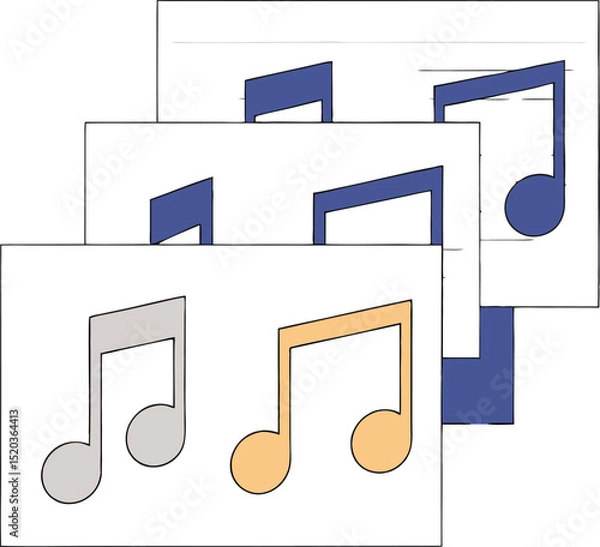 Fototapeta Various colored musical notes illustration on transparent background for design