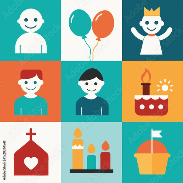 Fototapeta Vector illustration collection of icons representing various events and symbols in a simple style