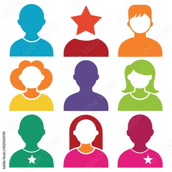 Fototapeta Vector illustrations of colorful people icons in various shapes and styles