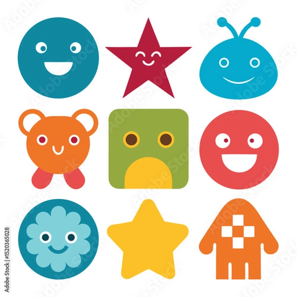 Fototapeta Whimsical and playful collection of illustrated cartoon characters on a clean white background