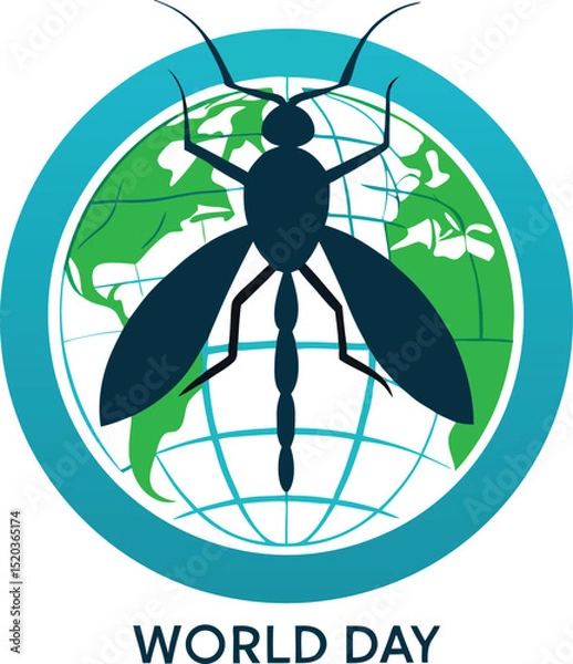 Fototapeta World mosquito day vector design with insect globe and turquoise circle elements
