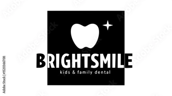 Fototapeta "Design a fun but professional logo. A light teal-green mouth shape smiles at the center, with a white star above the right side. Use bold sans-serif type for 'BrightSmile', and smaller matching text 