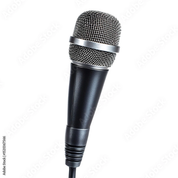 Fototapeta Close-up of a black microphone isolated on transparent background.