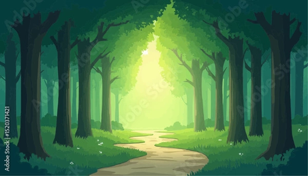 Fototapeta Forest Path Illustration Green Trees and Sunlight