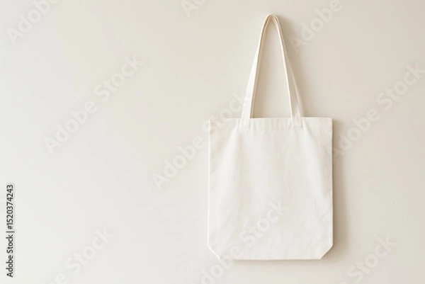Fototapeta Set of versatile blank canvas tote bag mockups in natural cotton, black, and white, with sturdy handles, shown flat and hanging, perfect for showcasing custom eco-friendly designs.