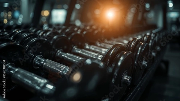 Obraz a row of dumbbells in a gym