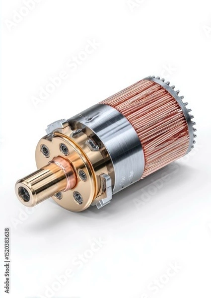 Fototapeta Close-up of a Shiny Industrial Component with Copper Pipes and Metal Parts on White Surface