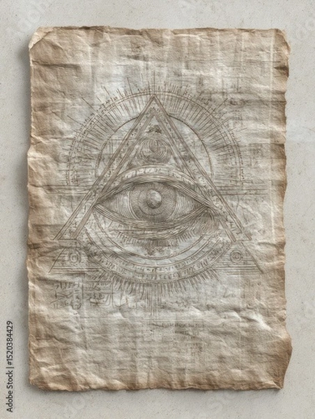 Fototapeta Ancient scroll depicting all-seeing eye symbol with a vintage and mysterious aesthetic