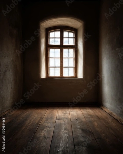 Fototapeta Illuminated window in a dark room showcasing contrasting light and shadow aesthetic
