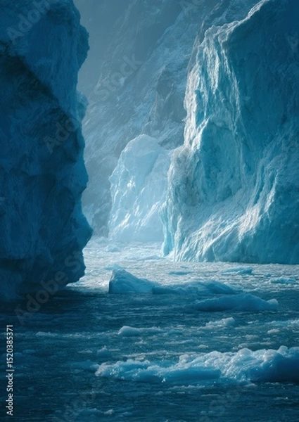 Fototapeta Serene arctic landscape with icebergs and icy waters under soft lighting in the north