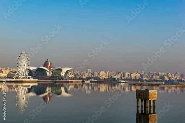 Fototapeta view of the city of Baku from the embankment of the seaside boulevard
