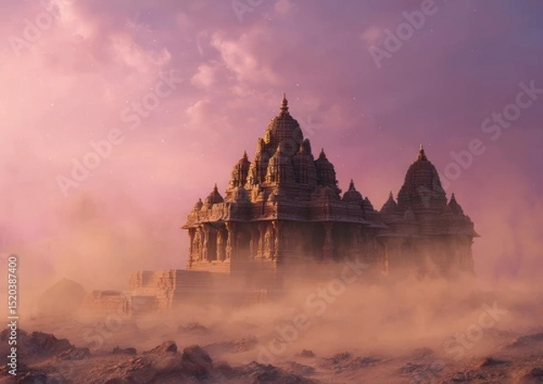 Fototapeta Ancient Temple Amidst the Mists: A Journey Through Time and Mystical Realms