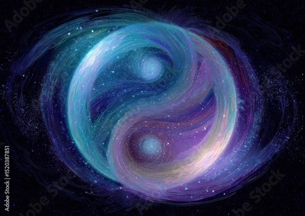 Fototapeta An abstract image of a yin and yang symbol with swirling galaxy colors