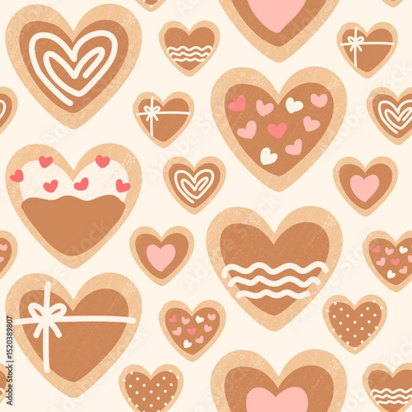 Obraz Love Cookie Pattern – soft color Heart Biscuit Vector
Background