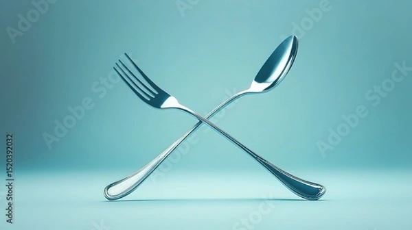 Obraz A fork and spoon crossed in mid-air