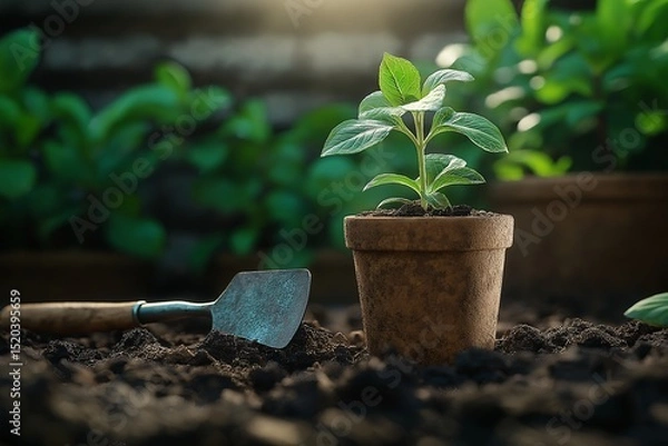 Obraz Container Gardening. Nurturing Seedlings in Pots for Sustainable Growth and Home Improvement