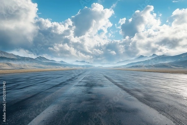 Obraz Majestic Highway Journey. Expansive Scenic View and Dramatic Sky with Mountains and Clouds on Empty Open Road