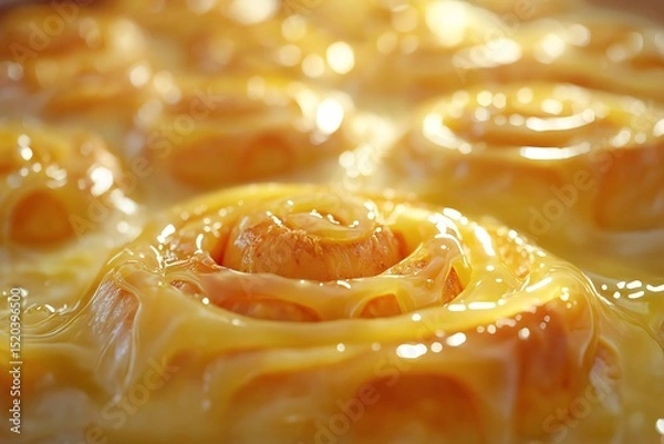 Obraz Delicious Cinnamon Rolls. Close-Up of Freshly Baked Pastry with Frosting and Sugary Glaze - Mouthwatering Gourmet Dessert and Brunch Indulgence from Traditional Family Recipe