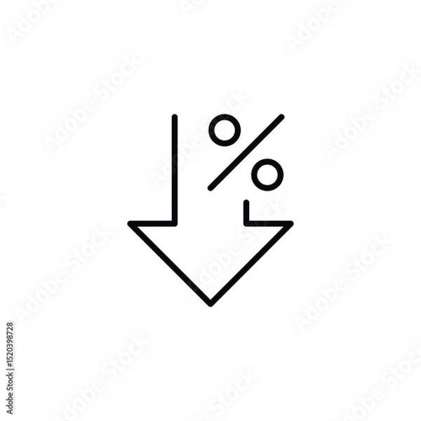 Obraz Arrow Down Line Icon with Percent Sign Showing Price Cut Interest Rate Drop or Negative Growth Trend