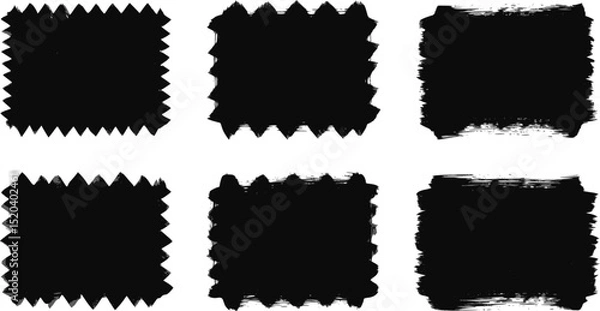 Obraz Black vector rough edge rectangles. Grunge square frames set. Jagged edge torn paper background collection. Paint brush strokes. Grungy distressed text boxes. EPS 10 version.