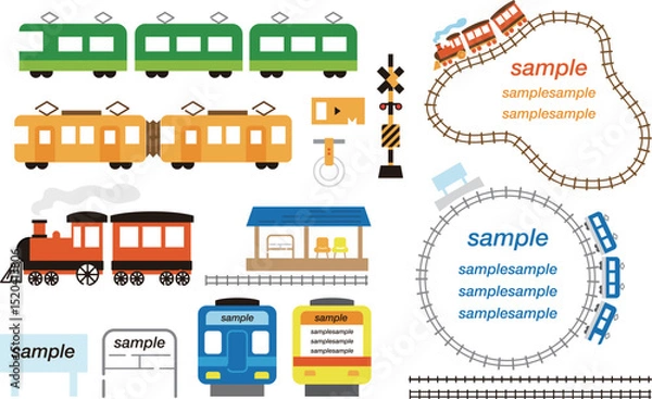 Obraz 鉄道のかわいいシンプルベクターイラストデザインフレーム素材セット