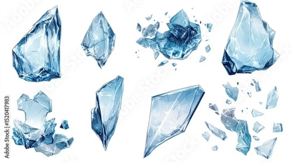 Fototapeta Collection of shimmering ice shards and chunks on a pristine backdrop