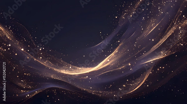 Fototapeta Black Background with Golden Ripples and Floating Light Particles: Dreamy Abstract Visual Design