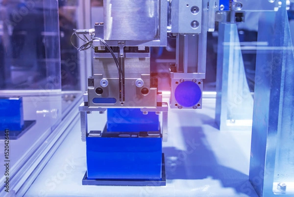 Obraz automatic robot arm at industrial manufacture factory of lithium battery