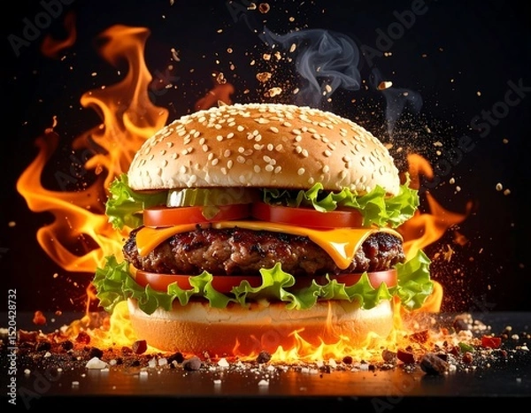 Obraz Gourmet burger in flames