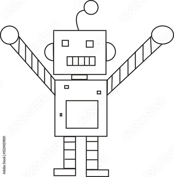 Fototapeta Cute Hand Drawn Robot Vector Illustration in Black and White Outline Style for Kids Education, Coloring Book, and STEM Projects