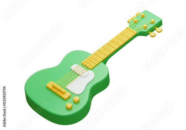 Obraz Green Electric Guitar 3D Render Isolated on White Background