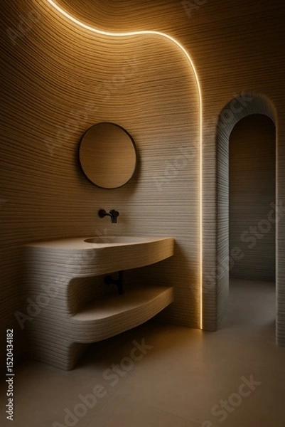 Obraz Innovative modern bathroom interior with 3d concrete printing design and ambient lighting