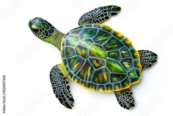 Obraz Green sea turtle isolated on white background offering a vibrant aquatic life display