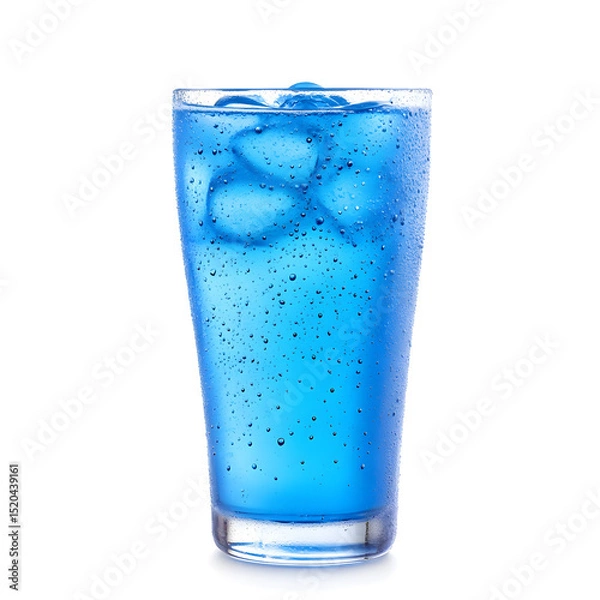 Obraz Blue drink in tall glass with condensation, isolated on white background. 