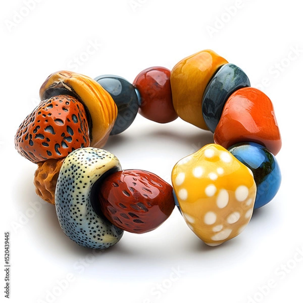 Obraz Bold bracelet with an irregular mix of oversized beads and textures, unique style, isolated on white background.