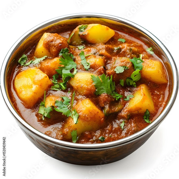 Obraz Bowl of potato curry with rich spices and vibrant color, isolated on white background.