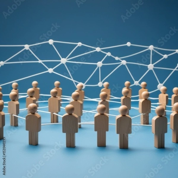 Obraz enchanting wooden people circle with network of dots