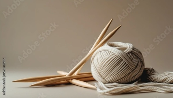 Obraz cozy handmade knitting yarn ball and needles close-up