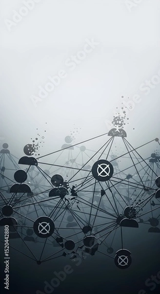Fototapeta Digital network with user icons and prohibition symbols, online hate speech countered or censored, International Day concept, ample copy space