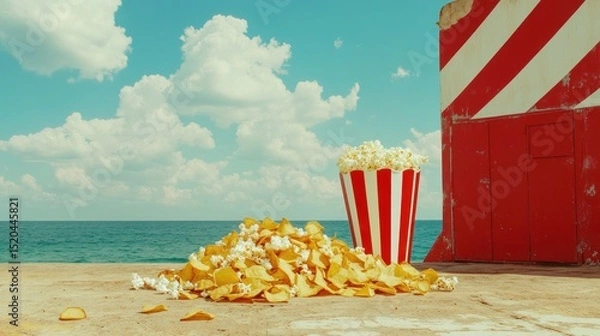 Fototapeta Popcorn and chips on a beach